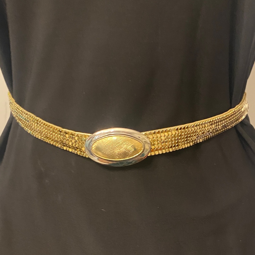 Gold Mesh Oval Buckle Waist Belt